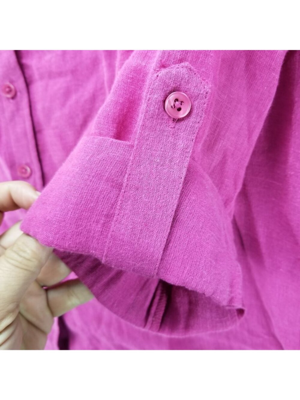 Coldwater Creek Shirt Womens 16 Pink Linen Blend Button Up Roll Tab Sleeve - Picture 2 of 10